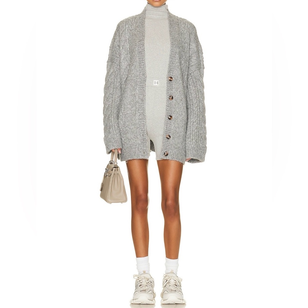 HELSA Serena Cable-Knit Heather Gray Cardigan Sweater
